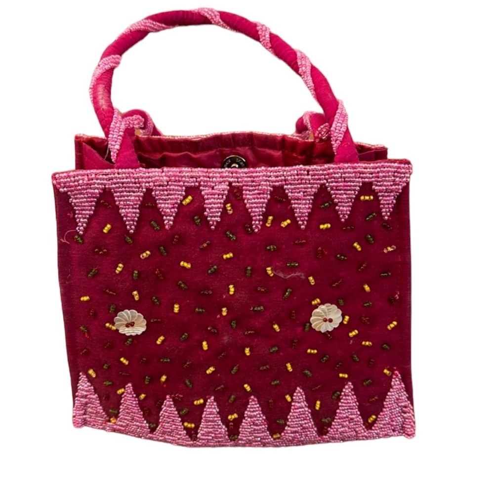 Hand-Beaded Pink Mini Tote Bag